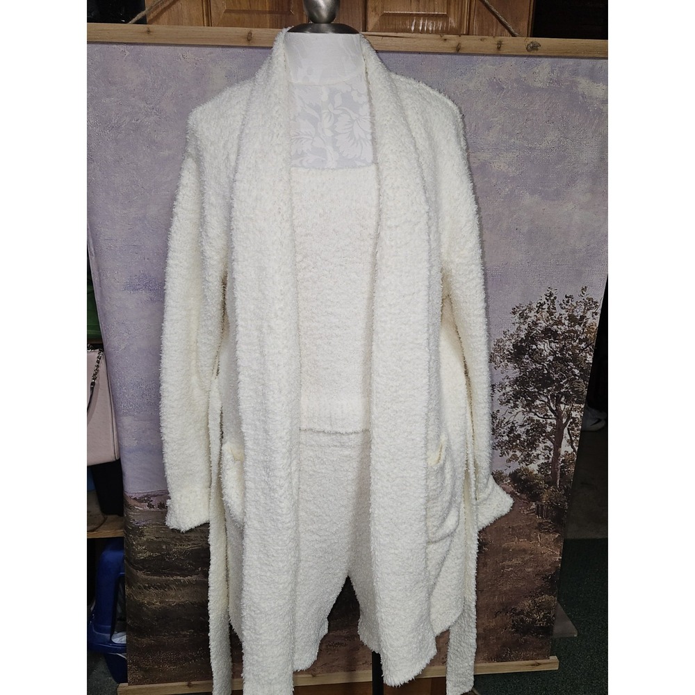 SKIMS Cozy Knit 3-Piece Boucle Lounge Set Bone Tank, Shorts And Robe Plus 2x-3x